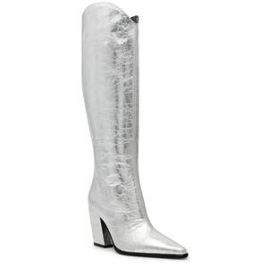 Steve Madden Silver Pointed Toe Size 8 Block Heel Knee High Boots NEW
